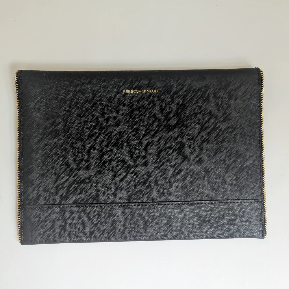 SOLD! REBECCA MINKOFF Leo Black Saffiano Leather Zipper Envelope Clutch Wallet - Picture 2 of 5